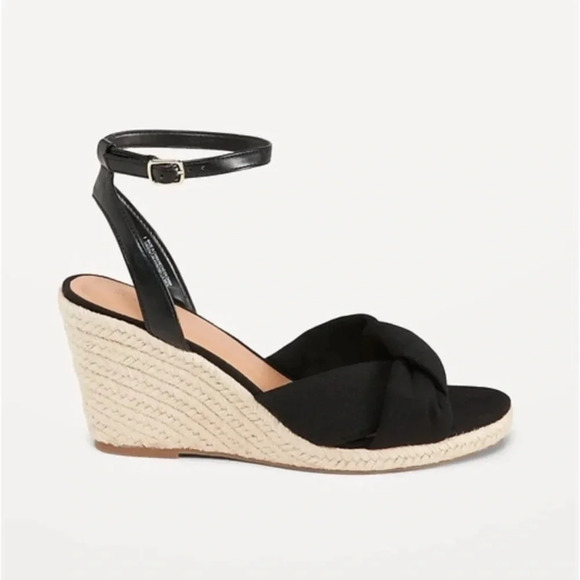 OLD NAVY Knotted Canvas Espadrille Wedge Sandals in Black Jack - Picture 2 of 11